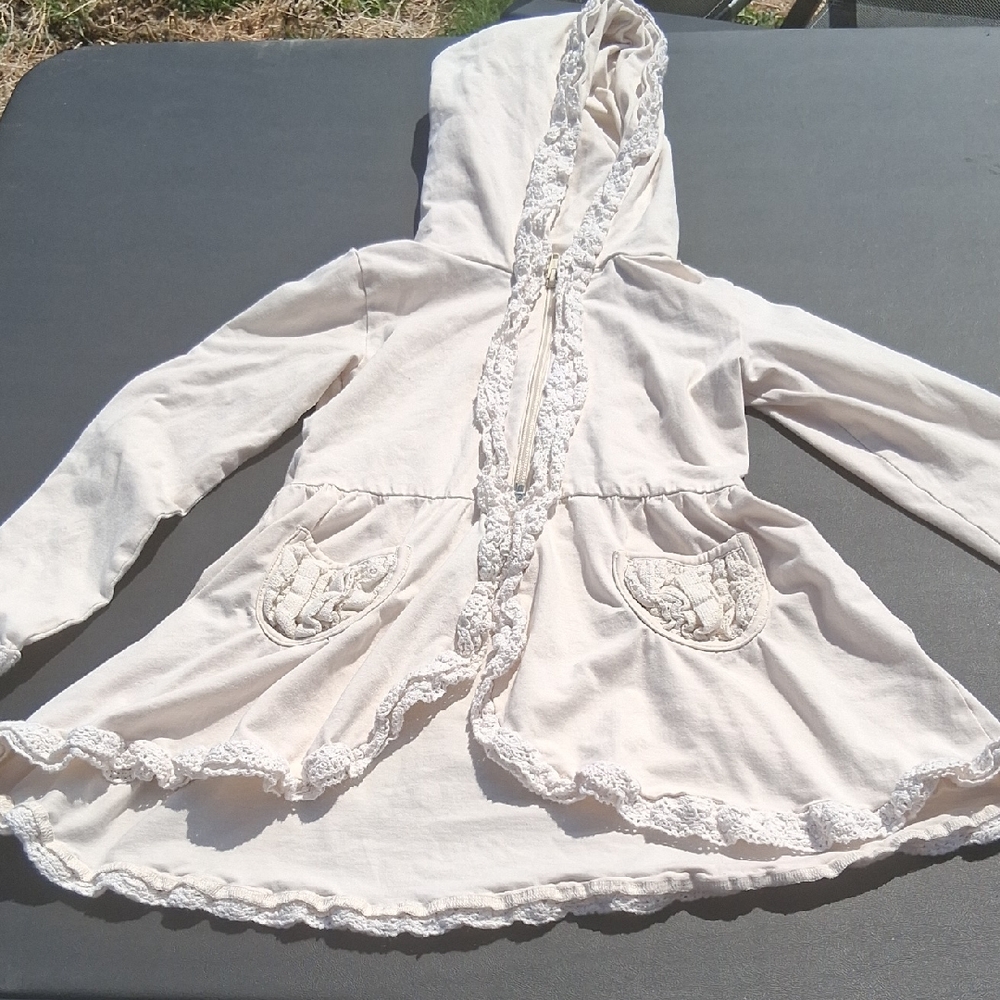 Mustard Pie Cream Lace-Trim Hooded Jacket